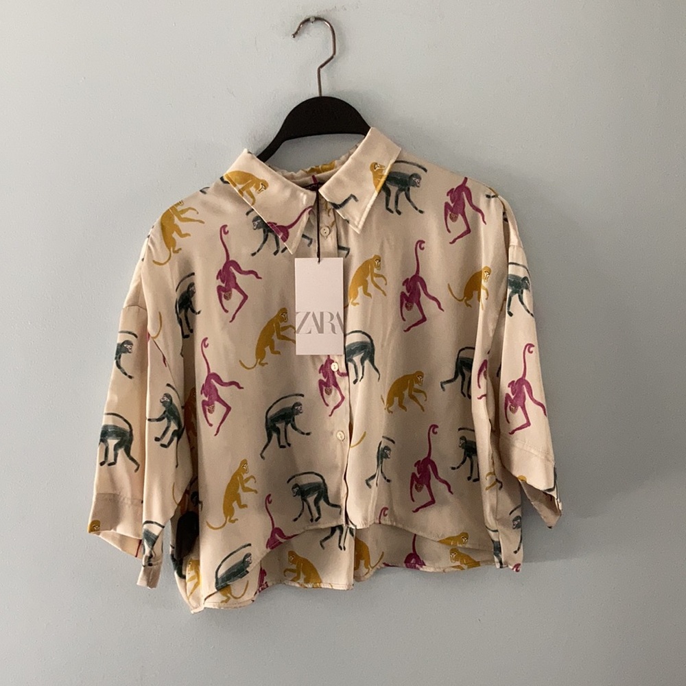 Zara silk multicolored monkey shirt